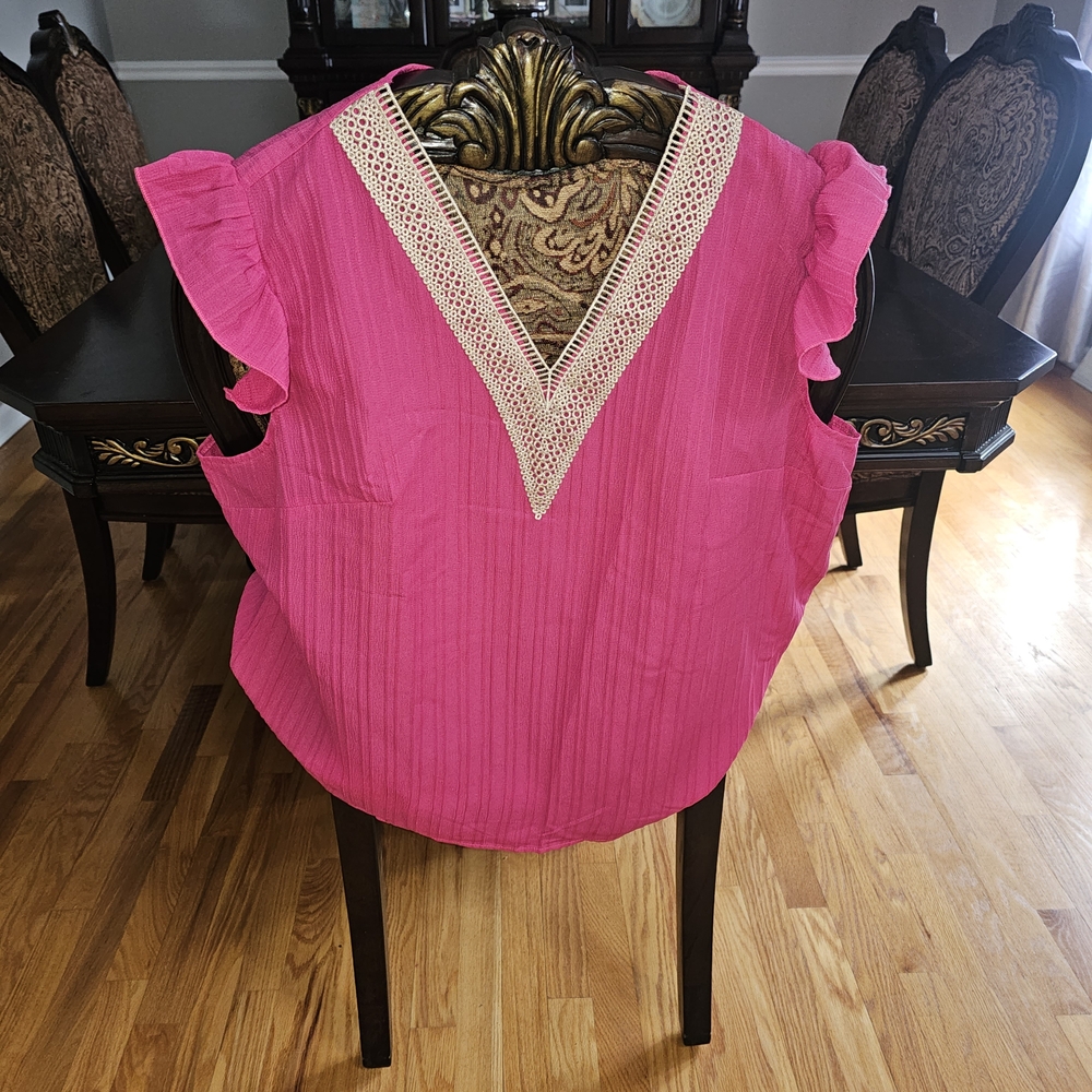 SHEIN Fuchsia Ruffle Sleeve Blouse